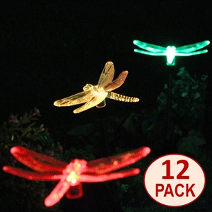 Solar Color-Changing Dragonfly Garden Stake Light Set of Twelve (12)