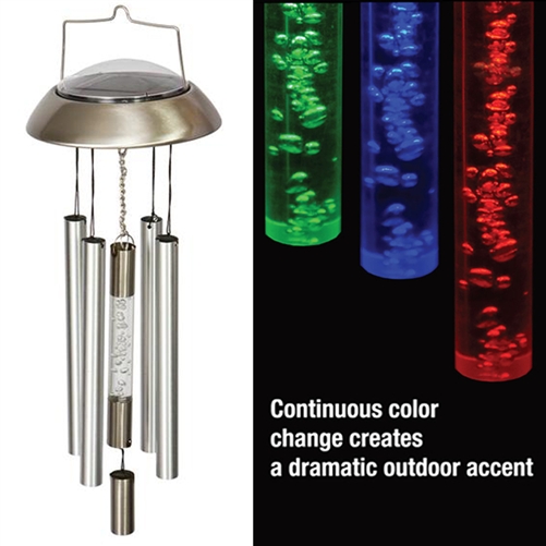 Solar Lighted Bubble Tube Color-Changing Wind Chime